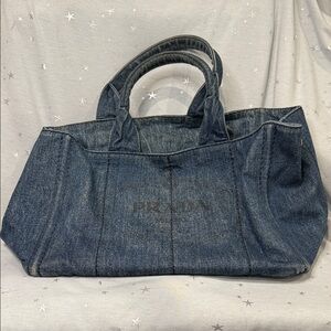 Prada Canapa Blue Denim Tote Bag Medium